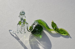 Green Glass Mermaid Figurine: Handmade Flame Work Art, 7.5"