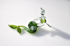 Green Glass Mermaid Figurine: Handmade Flame Work Art, 7.5"