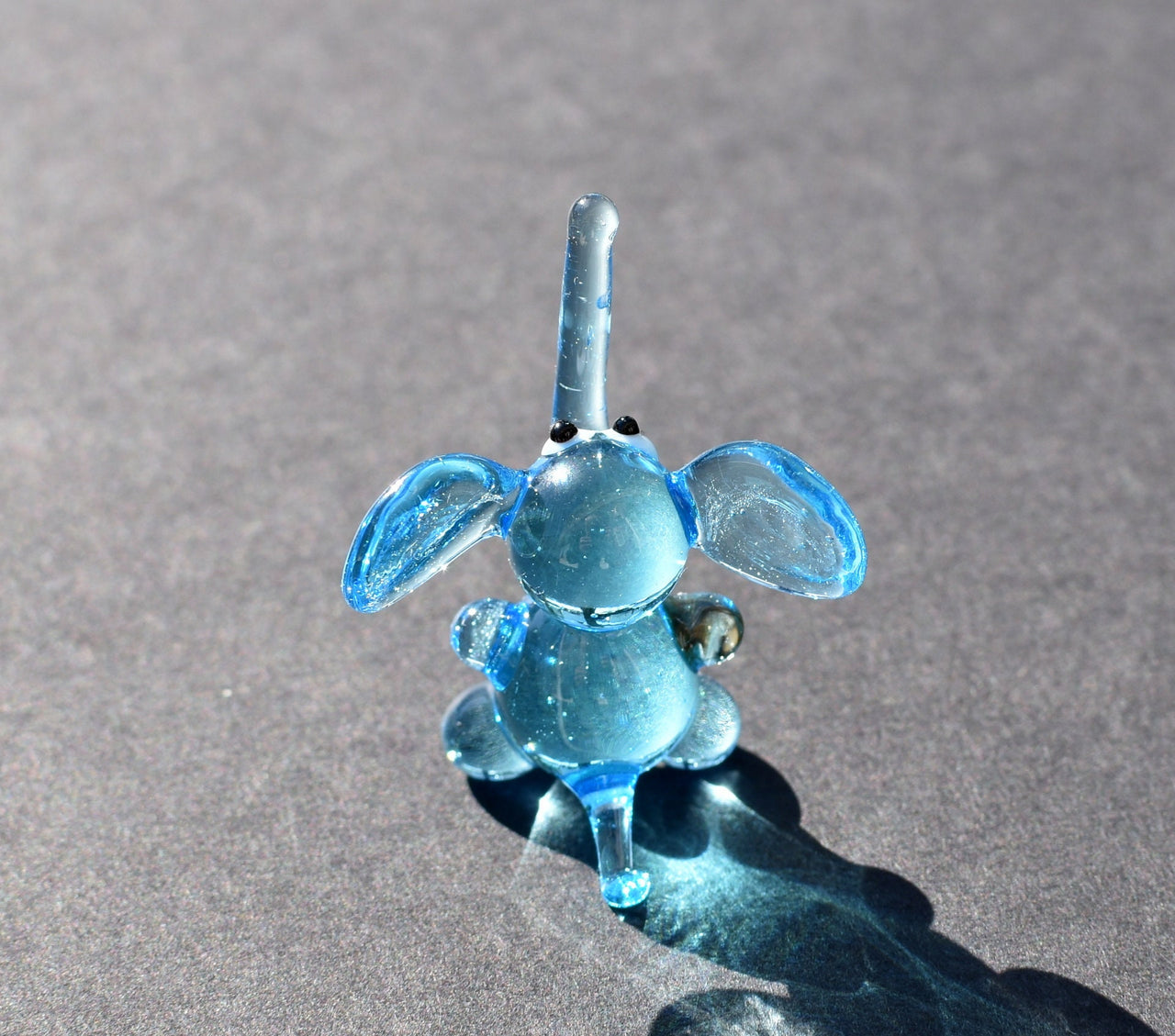 Tiny Blue Glass Elephant Figurine: Handmade Good Luck Charm