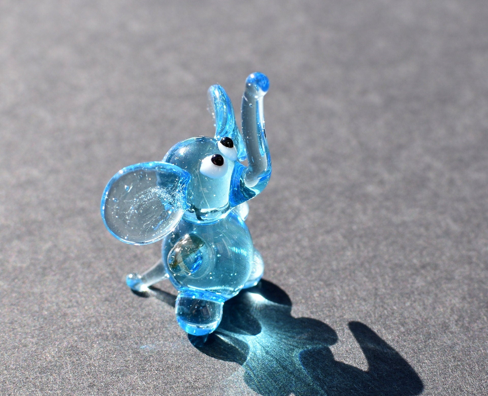 Tiny Blue Glass Elephant Figurine: Handmade Good Luck Charm