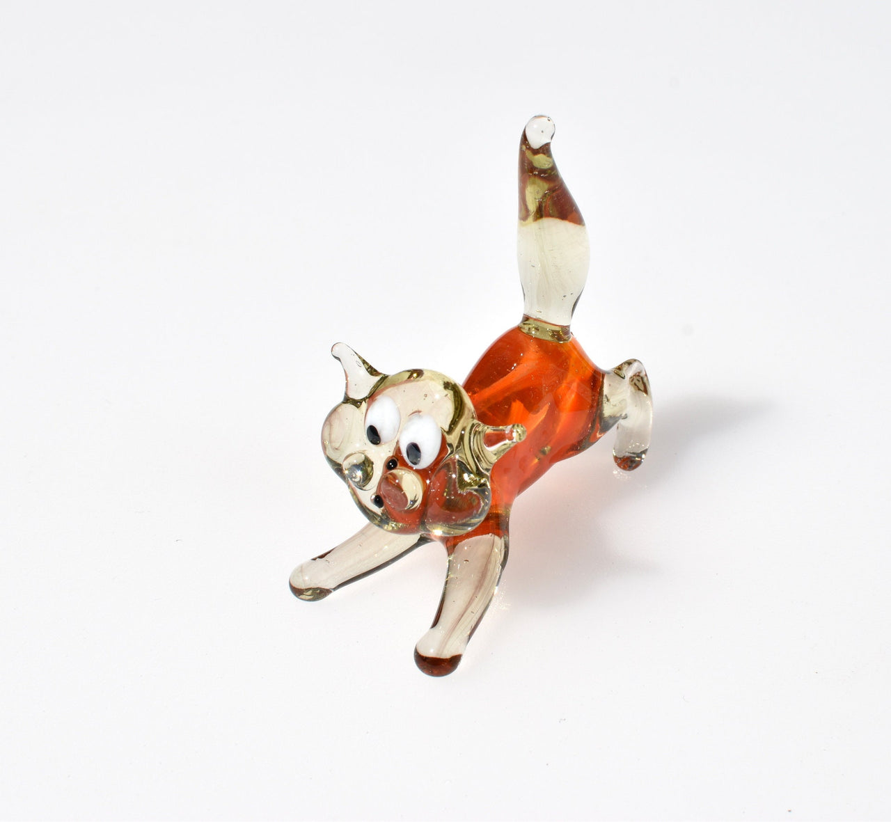 Handmade Glass Orange Cat Figurine: Whimsical Art Sculpture