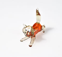 Handmade Glass Orange Cat Figurine: Whimsical Art Sculpture
