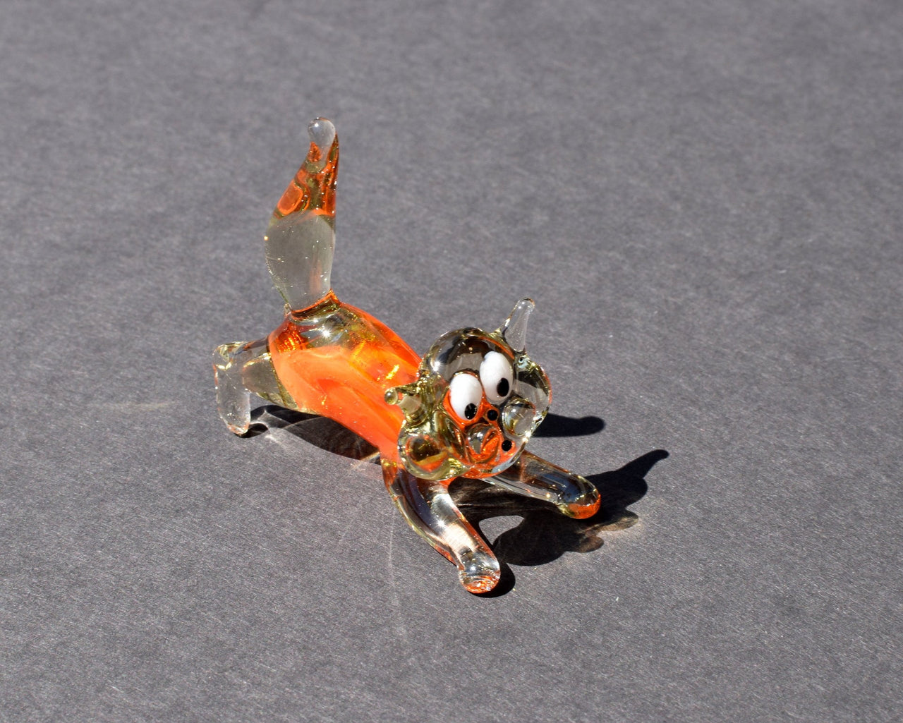 Handmade Glass Orange Cat Figurine: Whimsical Art Sculpture