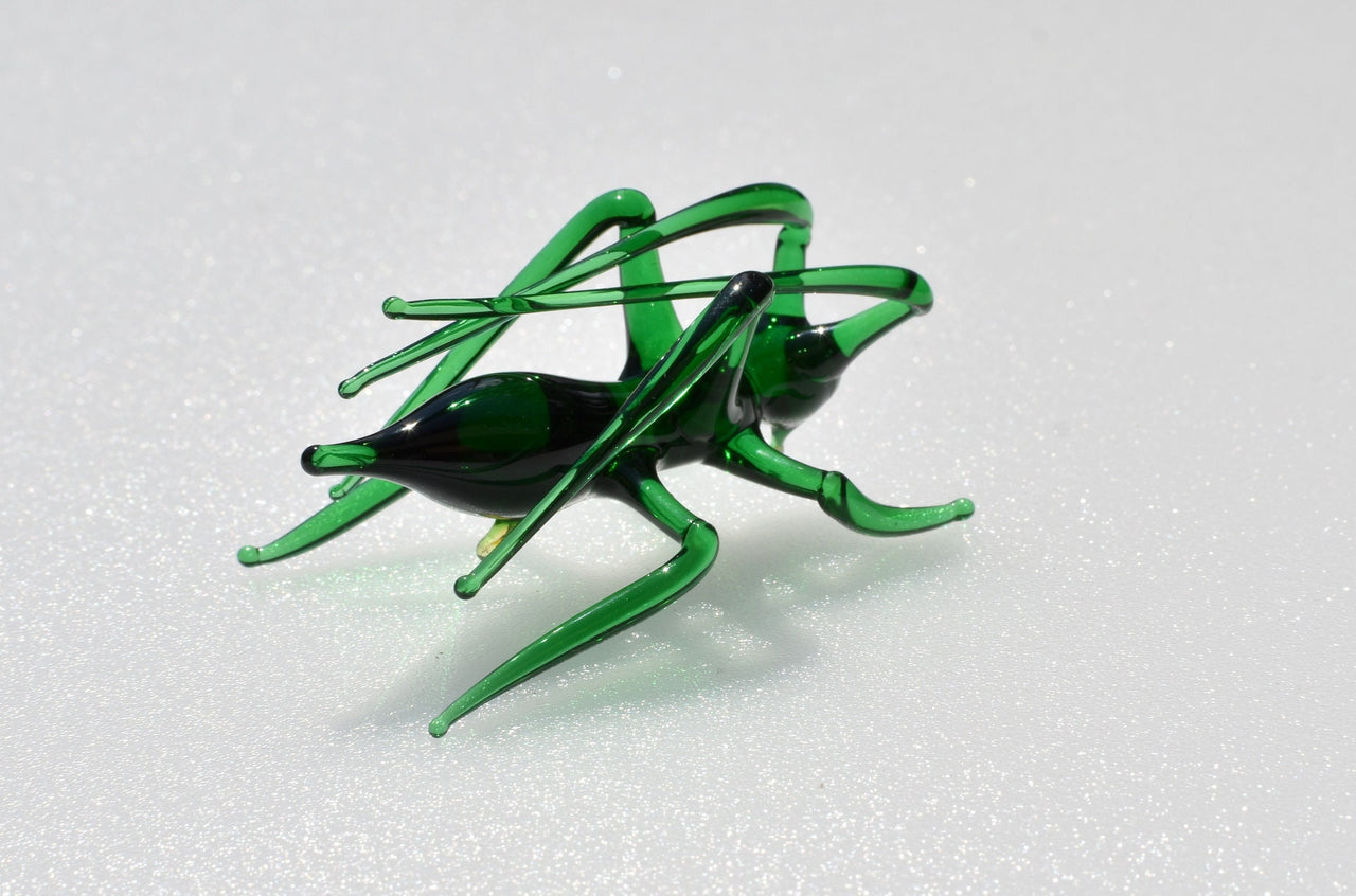 Handmade Glass Grasshopper Figurine: Whimsical Art Sculpture