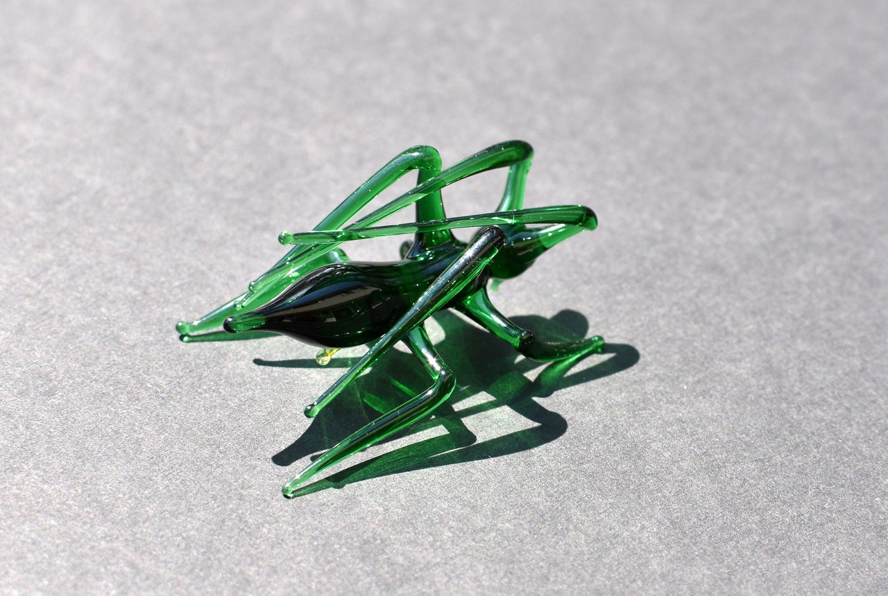 Handmade Glass Grasshopper Figurine: Whimsical Art Sculpture