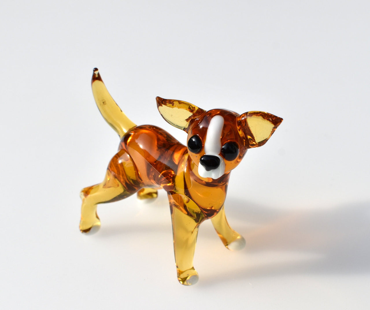 Handmade Blown Glass Chihuahua Figurine: Amber Dog Sculpture