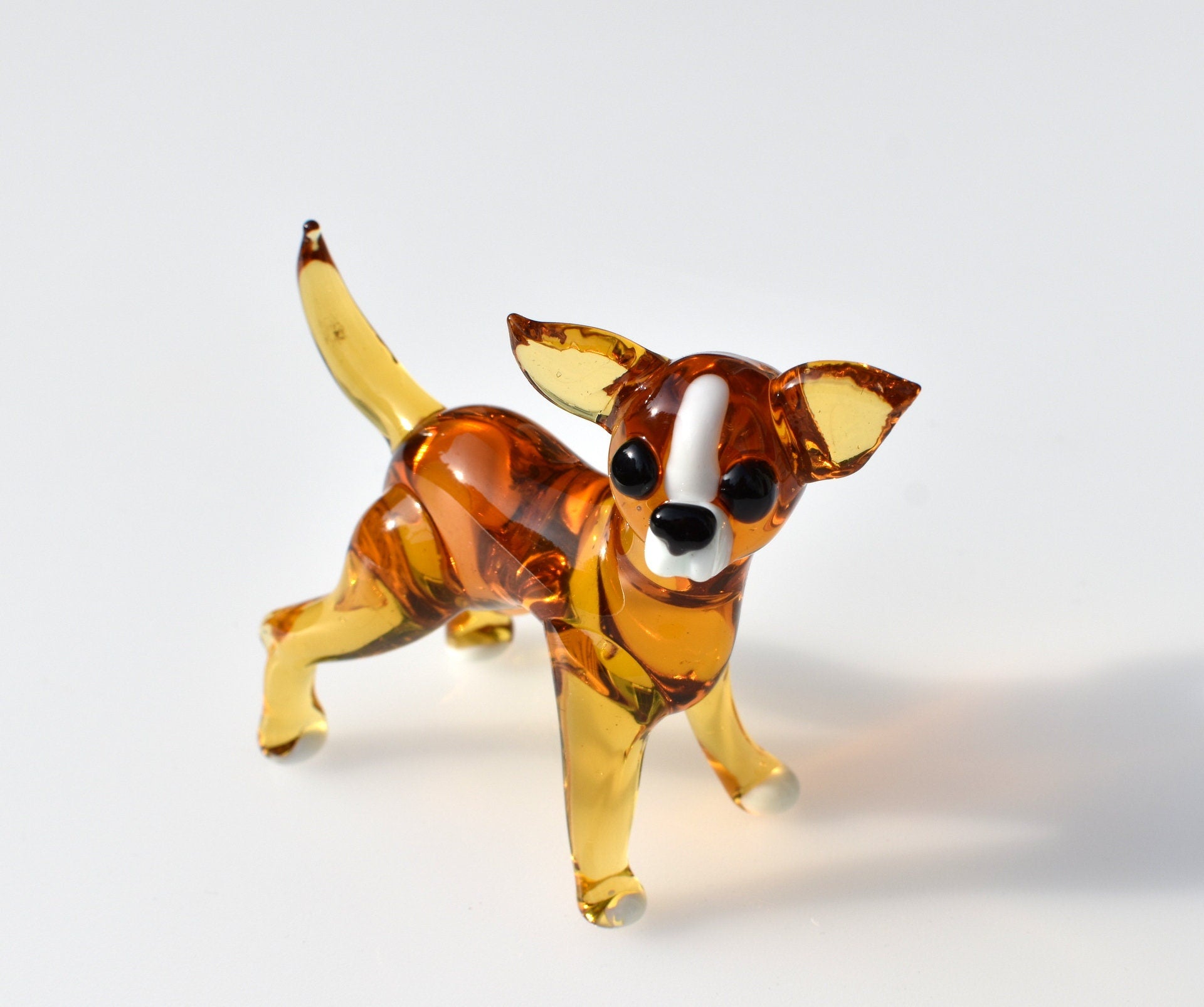 Handmade Blown Glass Chihuahua Figurine: Amber Dog Sculpture