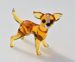 Handmade Blown Glass Chihuahua Figurine: Amber Dog Sculpture