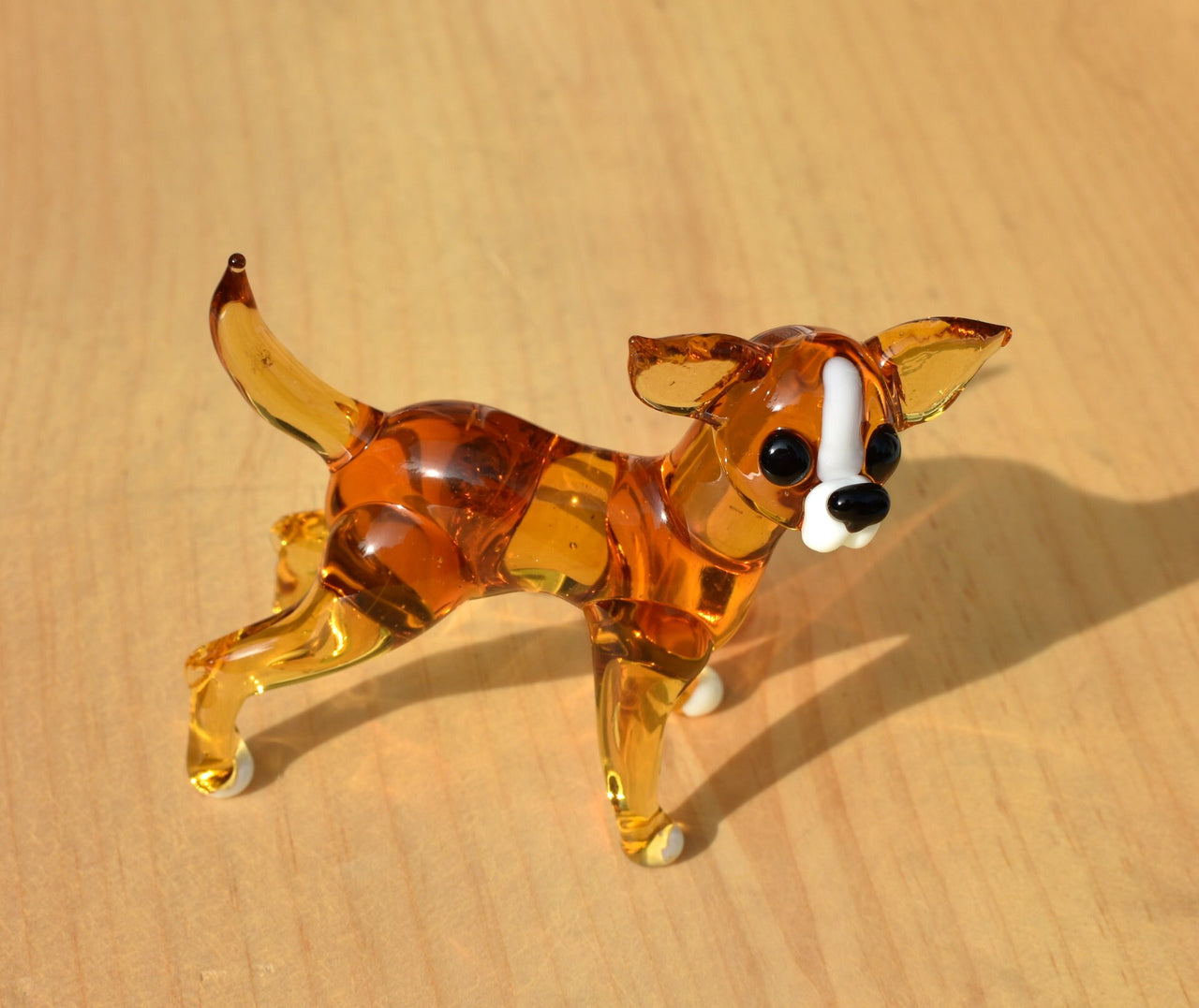 Handmade Blown Glass Chihuahua Figurine: Amber Dog Sculpture