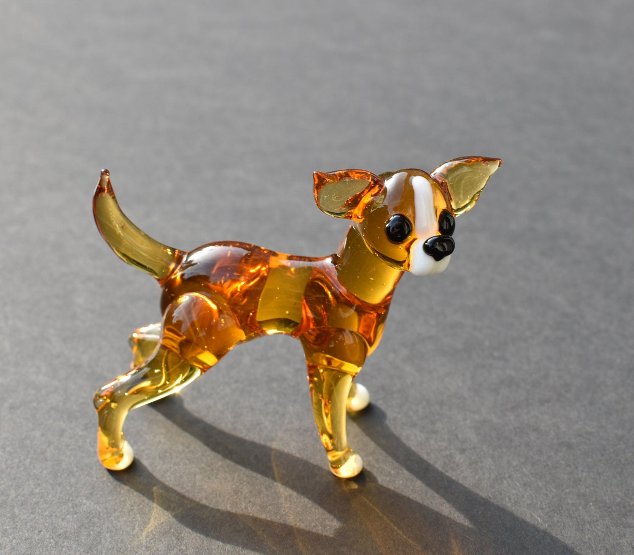 Handmade Blown Glass Chihuahua Figurine: Amber Dog Sculpture