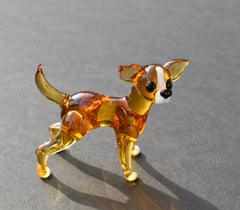 Handmade Blown Glass Chihuahua Figurine: Amber Dog Sculpture