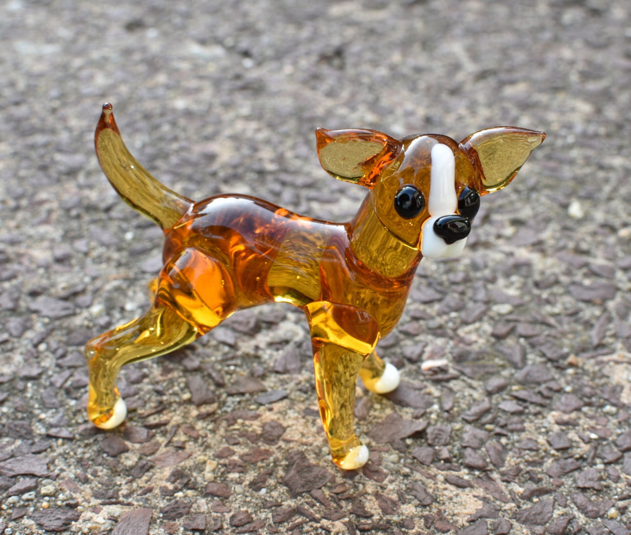 Handmade Blown Glass Chihuahua Figurine: Amber Dog Sculpture