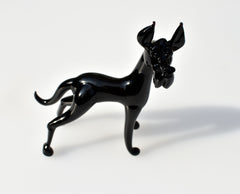 Black Glass Great Dane. Detailed figurine with a lot of character and personality.  Excellent addition to your glass menagerie collection.