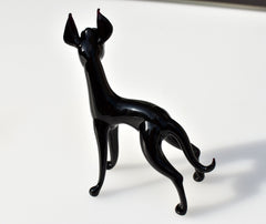 Black Glass Great Dane. Detailed figurine with a lot of character and personality.  Excellent addition to your glass menagerie collection.