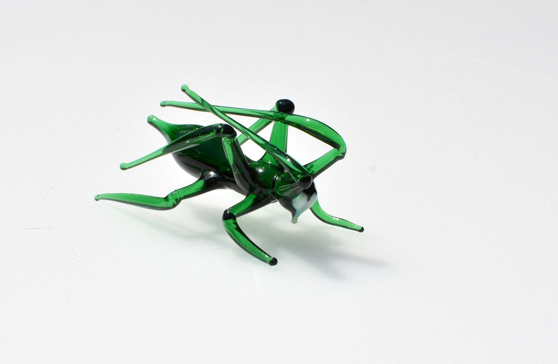 Handmade Glass Grasshopper Figurine: Whimsical Art Sculpture