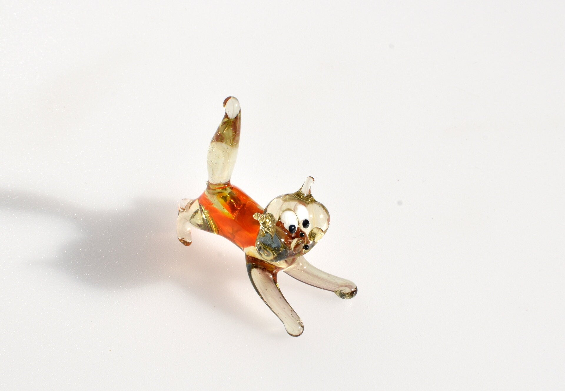 Handmade Glass Orange Cat Figurine: Whimsical Art Sculpture