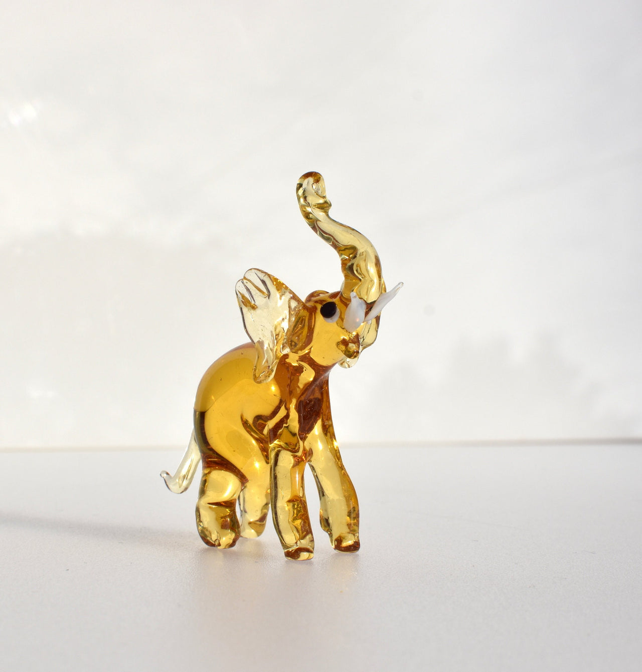 Yellow Glass Elephant Figurine – Hand Blown Animal Sculpture – Whimsical Safari Decor