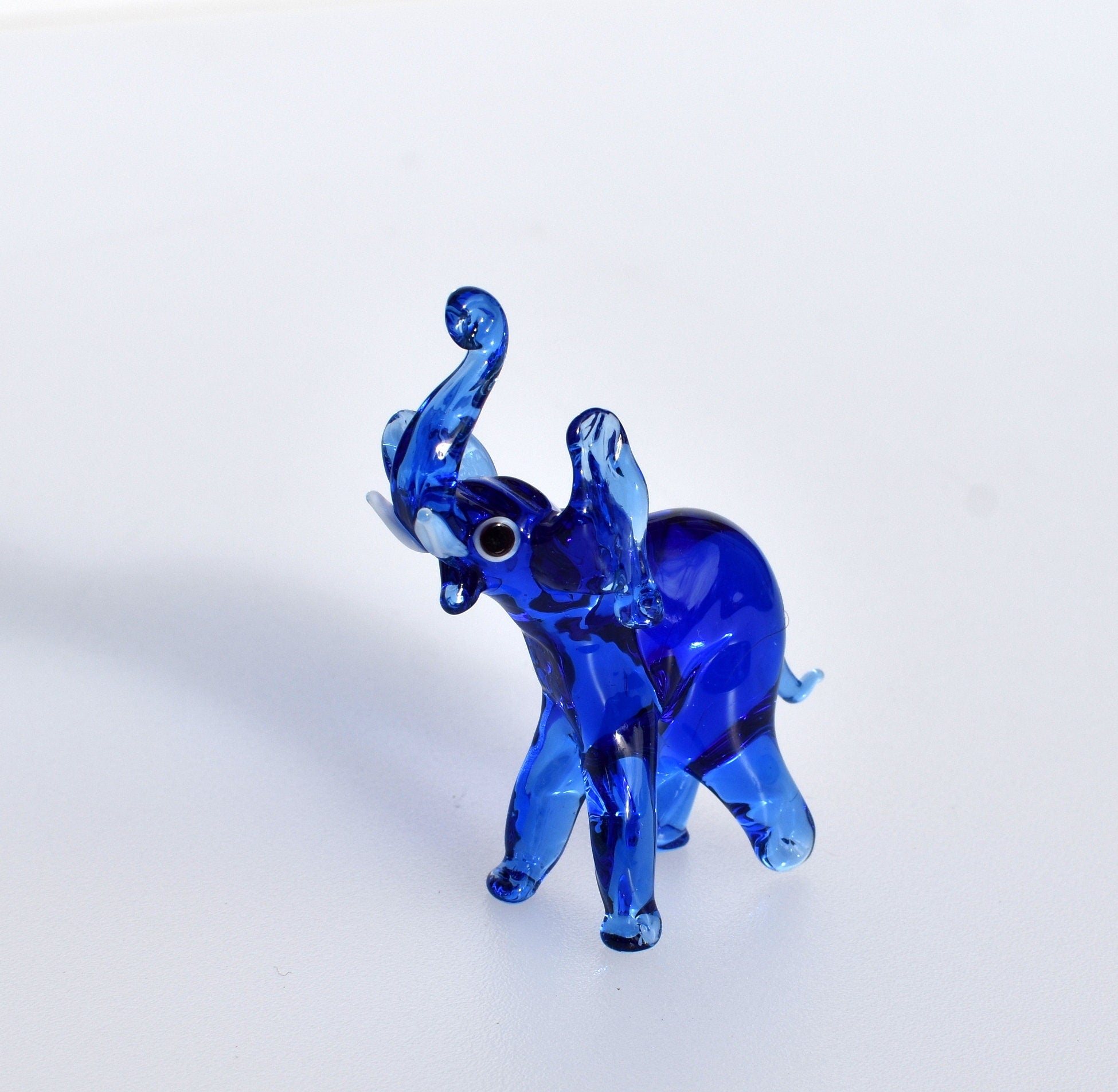 Handmade Cobalt Blue Glass Elephant Figurine: Whimsical Art Glass Sculpture