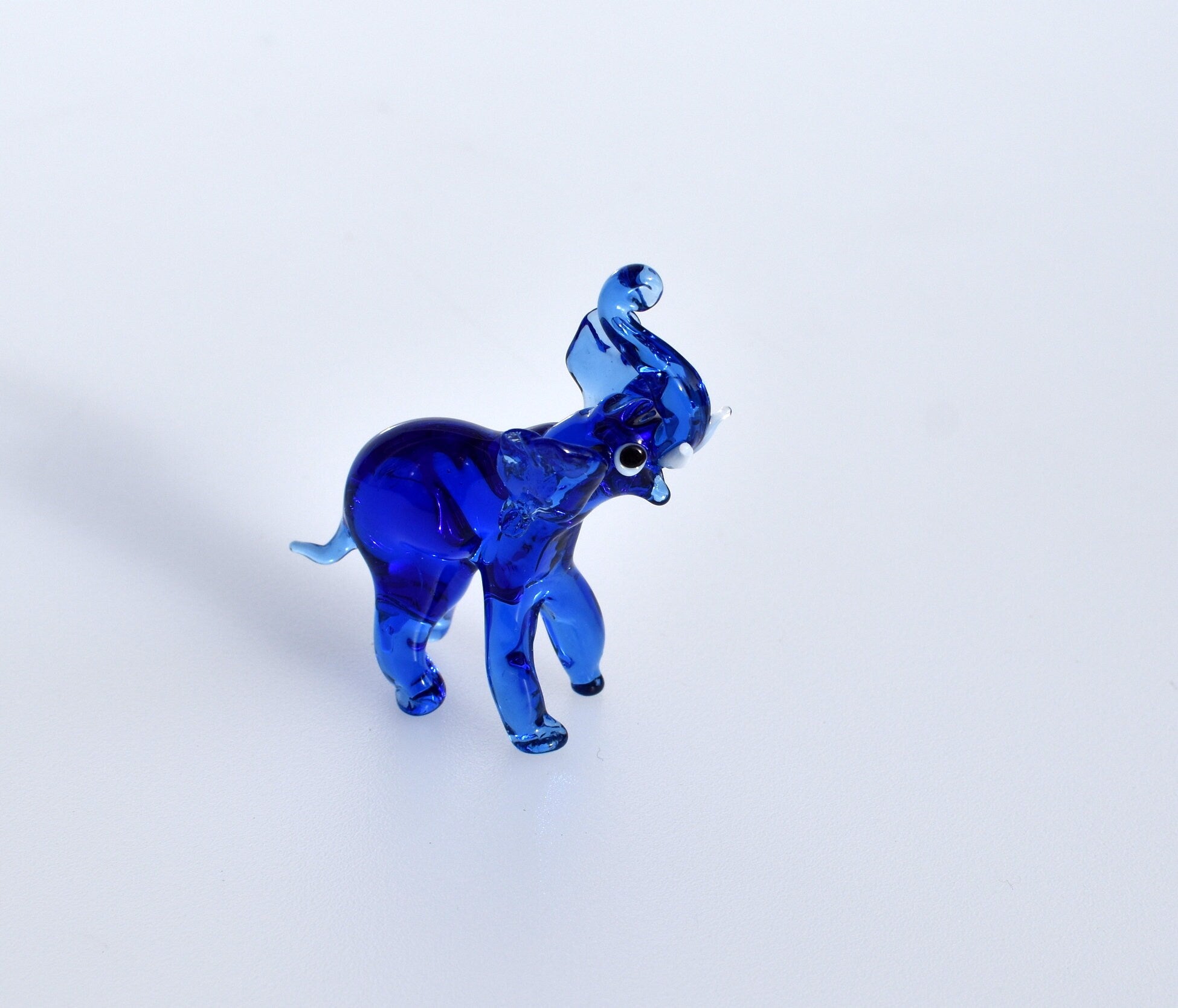 Handmade Cobalt Blue Glass Elephant Figurine: Whimsical Art Glass Sculpture