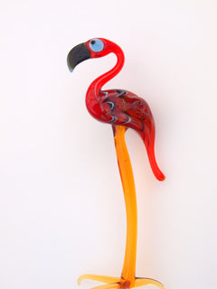Handmade Glass Flamingo Figurine: Collectible Art Glass Sculpture