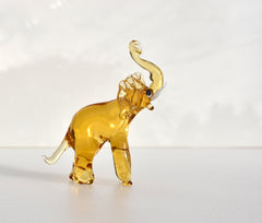 Yellow Glass Elephant Figurine – Hand Blown Animal Sculpture – Whimsical Safari Decor