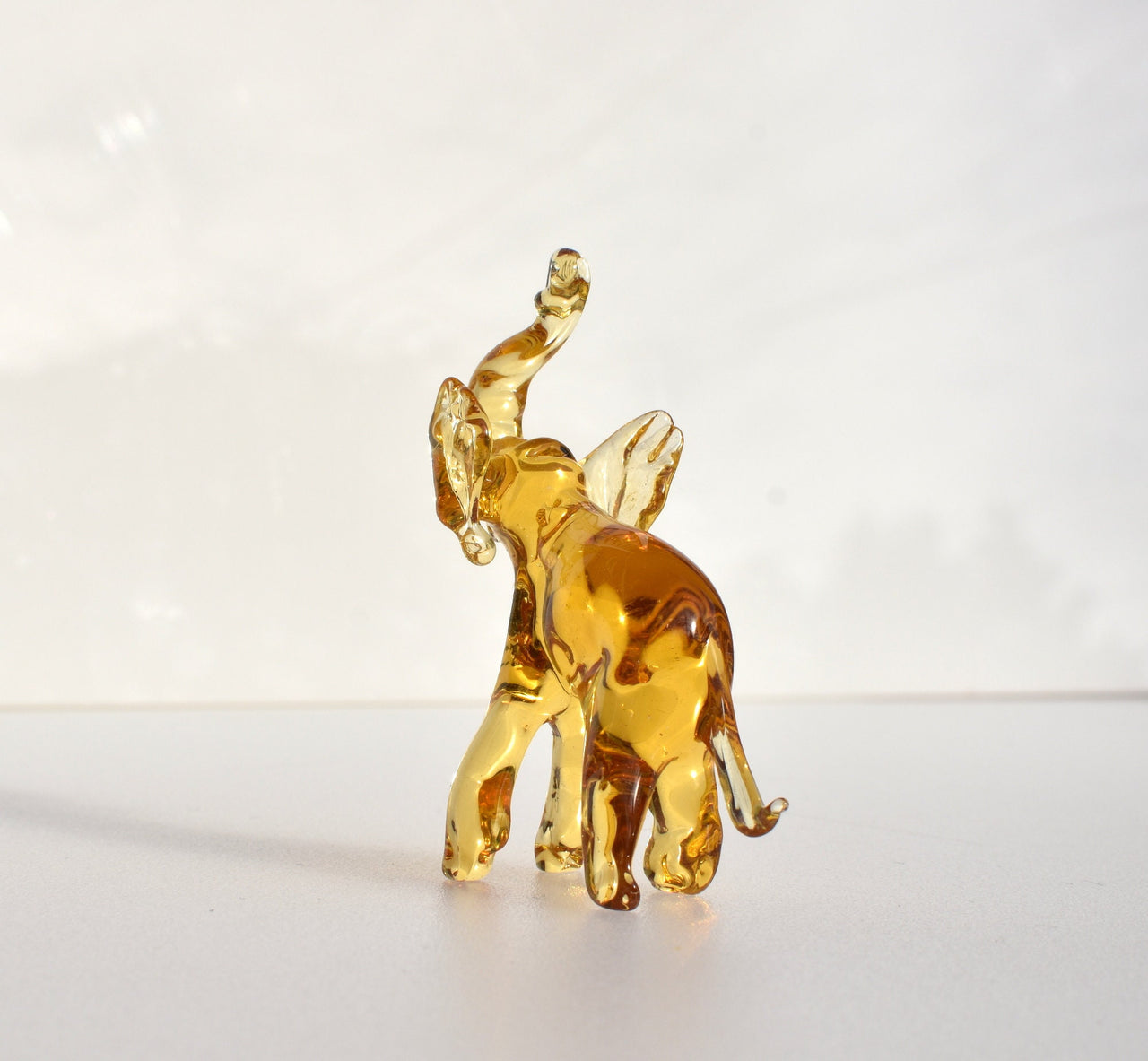 Yellow Glass Elephant Figurine – Hand Blown Animal Sculpture – Whimsical Safari Decor