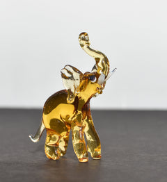 Yellow Glass Elephant Figurine – Hand Blown Animal Sculpture – Whimsical Safari Decor