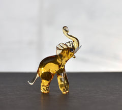 Yellow Glass Elephant Figurine – Hand Blown Animal Sculpture – Whimsical Safari Decor