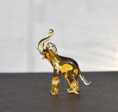 Yellow Glass Elephant Figurine – Hand Blown Animal Sculpture – Whimsical Safari Decor