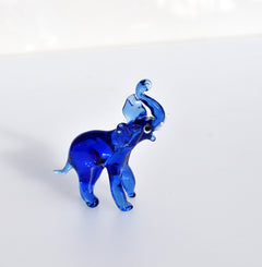 Handmade Cobalt Blue Glass Elephant Figurine: Whimsical Art Glass Sculpture