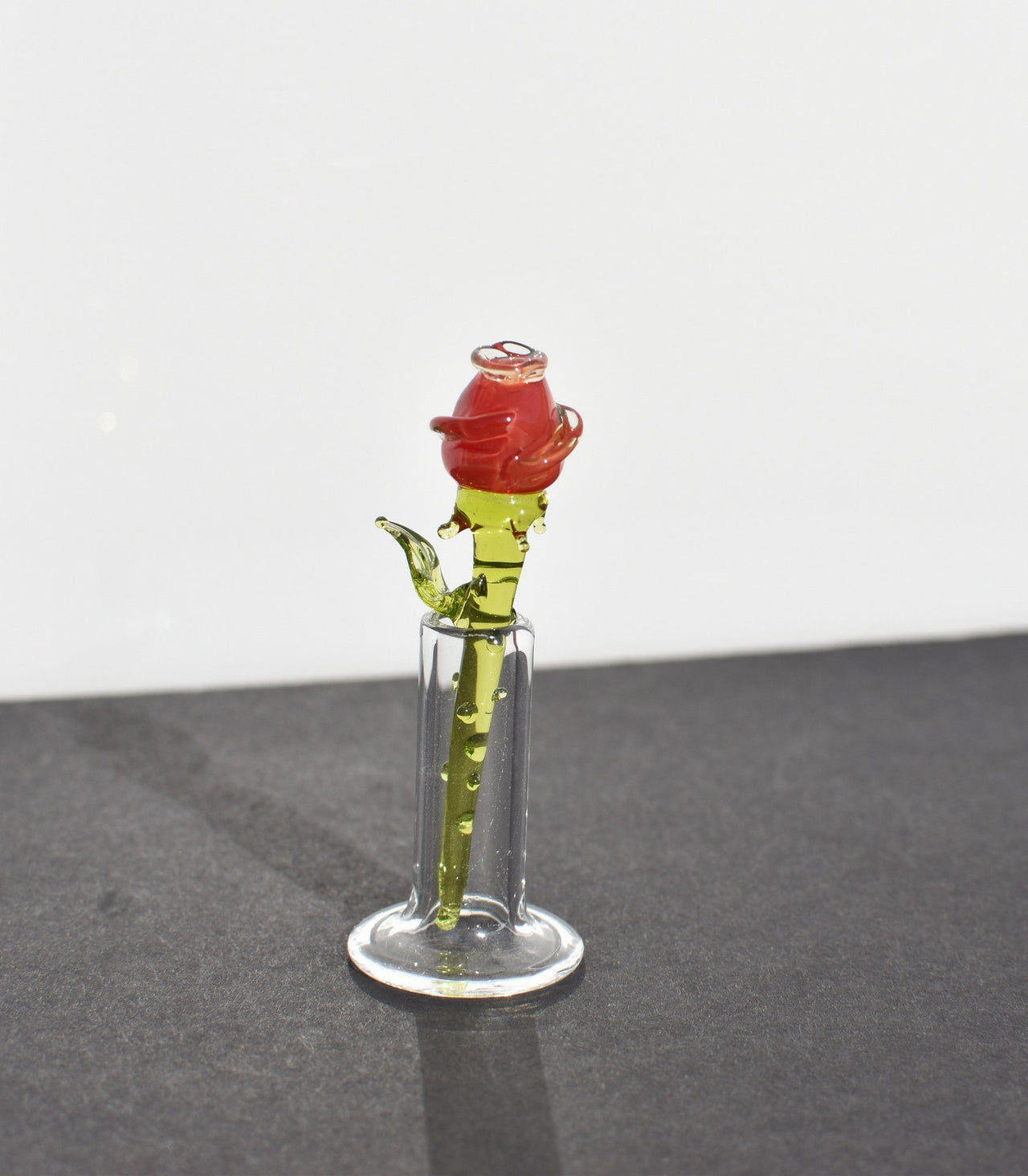 Hand Blown Glass Rose in Vase - Mini Glass Flower - Romantic Mothers Day Gifts for Her