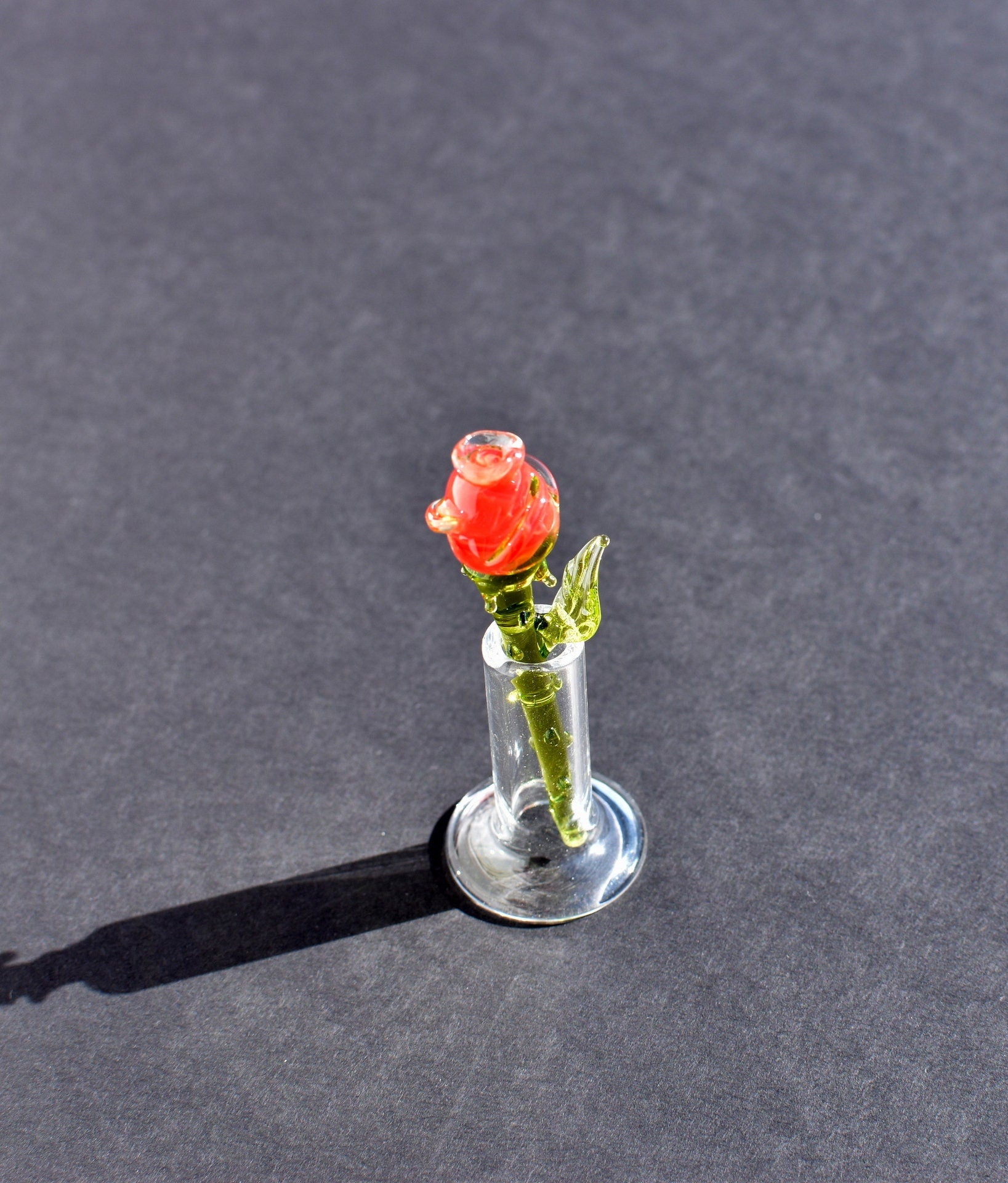 Hand Blown Glass Rose in Vase - Mini Glass Flower - Romantic Mothers Day Gifts for Her