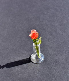 Hand Blown Glass Rose in Vase - Mini Glass Flower - Romantic Mothers Day Gifts for Her