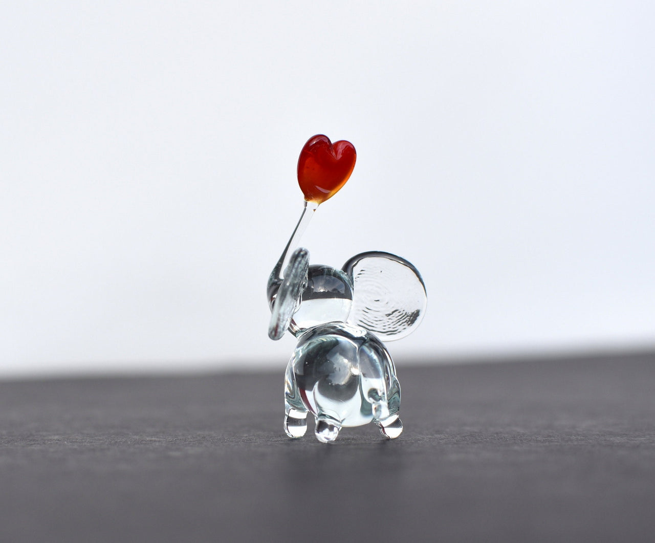 Hand Blown Glass Elephant Figurine: Red Heart, Miniature Sculpture