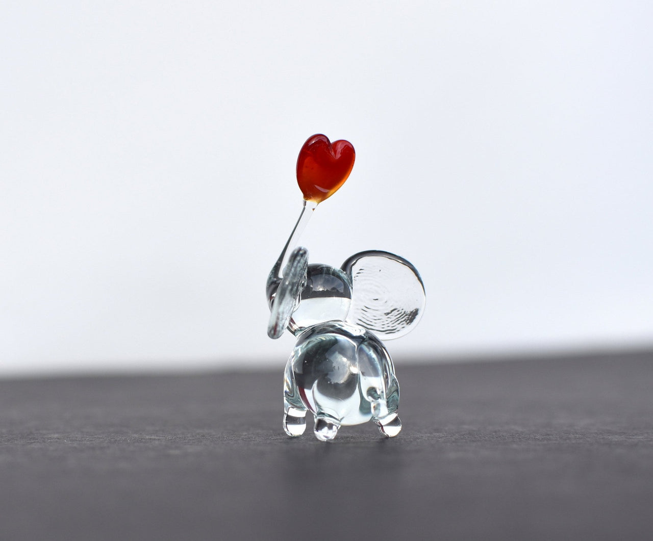 Handmade Glass Elephant Figurine With Heart - Mothers Day Gifts - Handblown Glass Animal, Mini Glass Animals, Cute Desk Decor, Elephant Gift