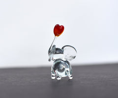 Handmade Glass Elephant Figurine With Heart - Mothers Day Gifts - Handblown Glass Animal, Mini Glass Animals, Cute Desk Decor, Elephant Gift