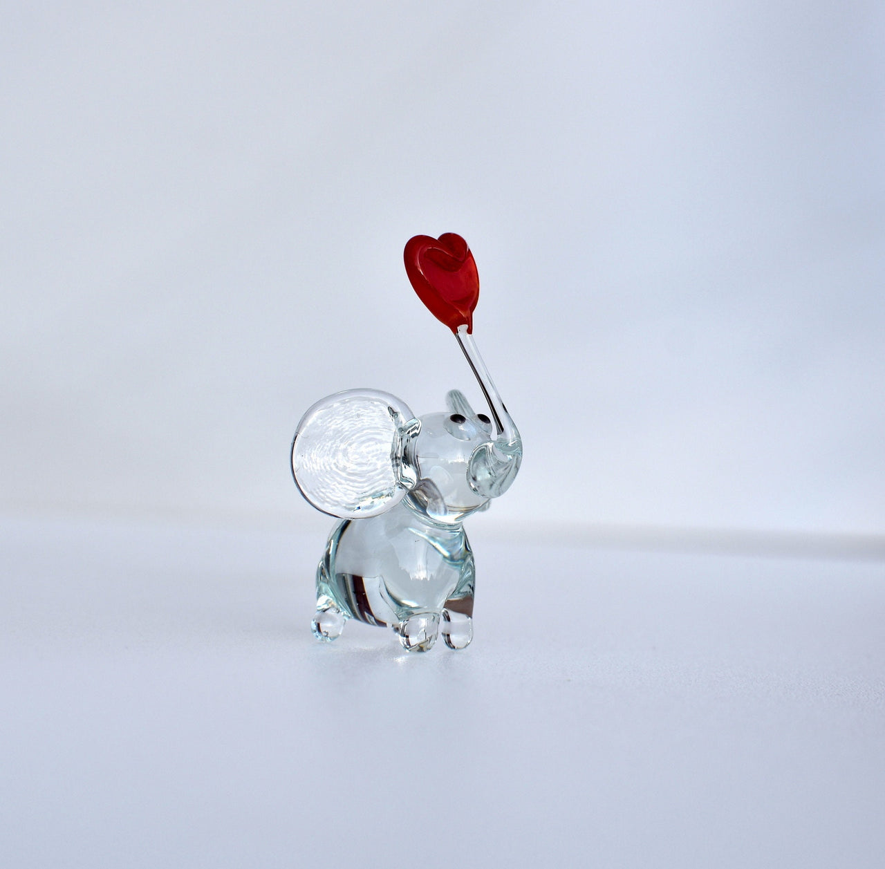 Hand Blown Glass Elephant Figurine: Red Heart, Miniature Sculpture