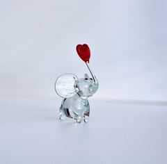 Hand Blown Glass Elephant Figurine: Red Heart, Miniature Sculpture