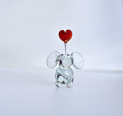 Hand Blown Glass Elephant Figurine: Red Heart, Miniature Sculpture