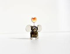 Cute tiny elephant with heart, whimsical, Lamp work miniature character from Glass Menagerie, Unique gift.