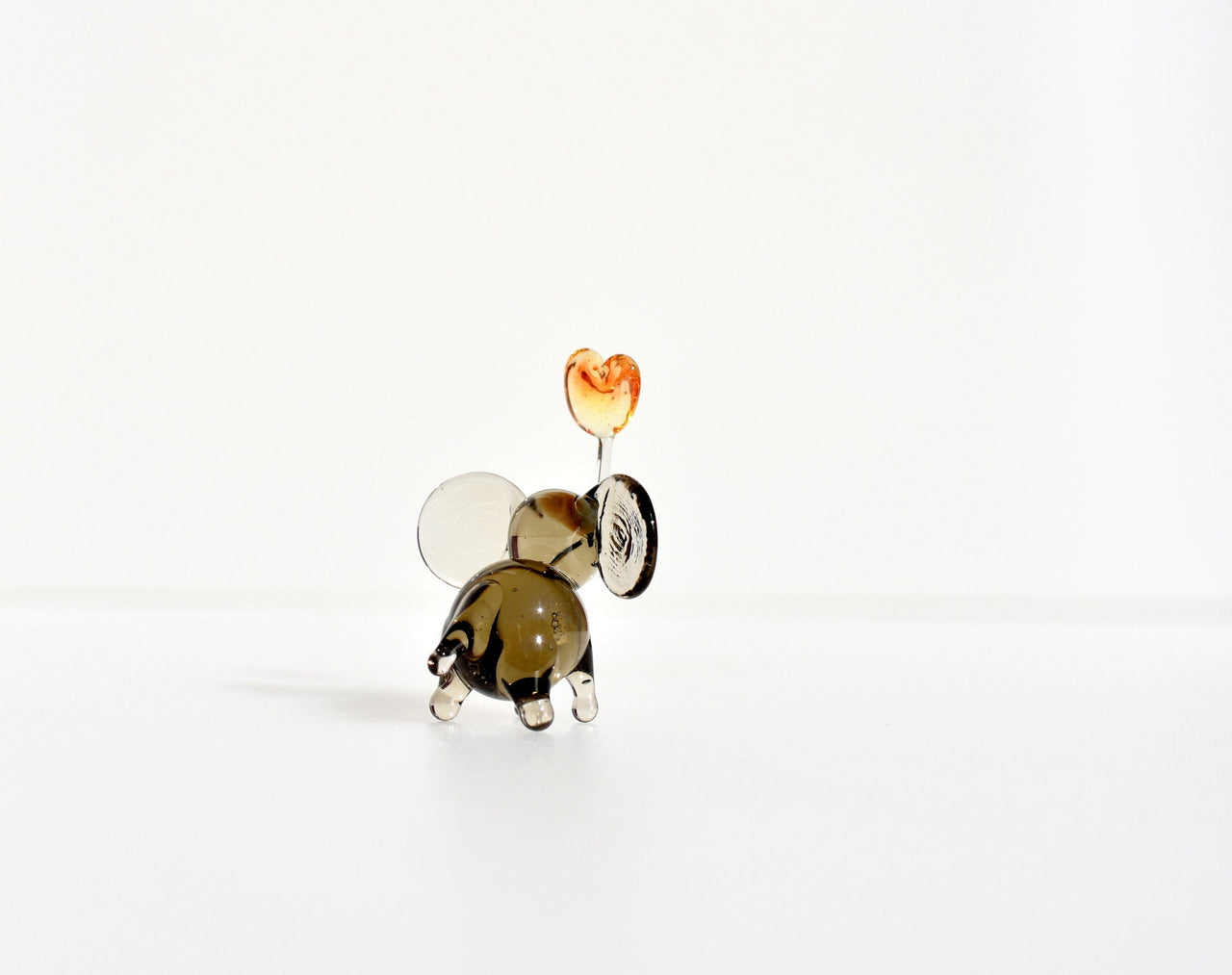Cute tiny elephant with heart, whimsical, Lamp work miniature character from Glass Menagerie, Unique gift.