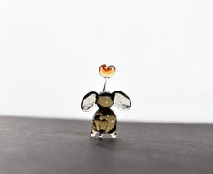Cute tiny elephant with heart, whimsical, Lamp work miniature character from Glass Menagerie, Unique gift.