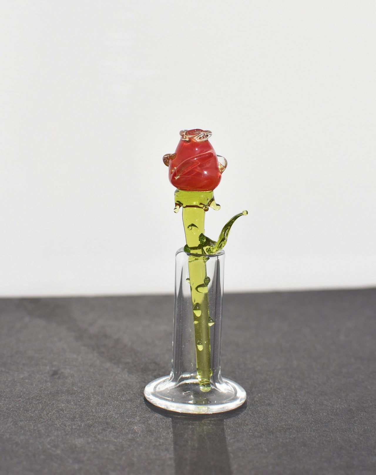 Hand Blown Glass Rose in Vase - Mini Glass Flower - Romantic Mothers Day Gifts for Her