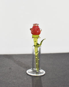 Hand Blown Glass Rose in Vase - Mini Glass Flower - Romantic Mothers Day Gifts for Her