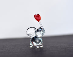 Handmade Glass Elephant Figurine With Heart - Mothers Day Gifts - Handblown Glass Animal, Mini Glass Animals, Cute Desk Decor, Elephant Gift