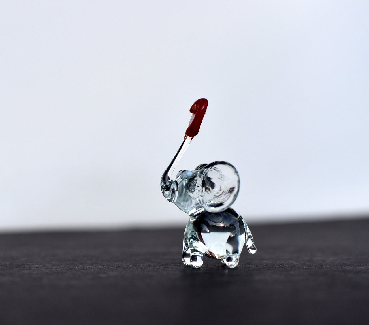 Hand Blown Glass Elephant Figurine: Red Heart, Miniature Sculpture