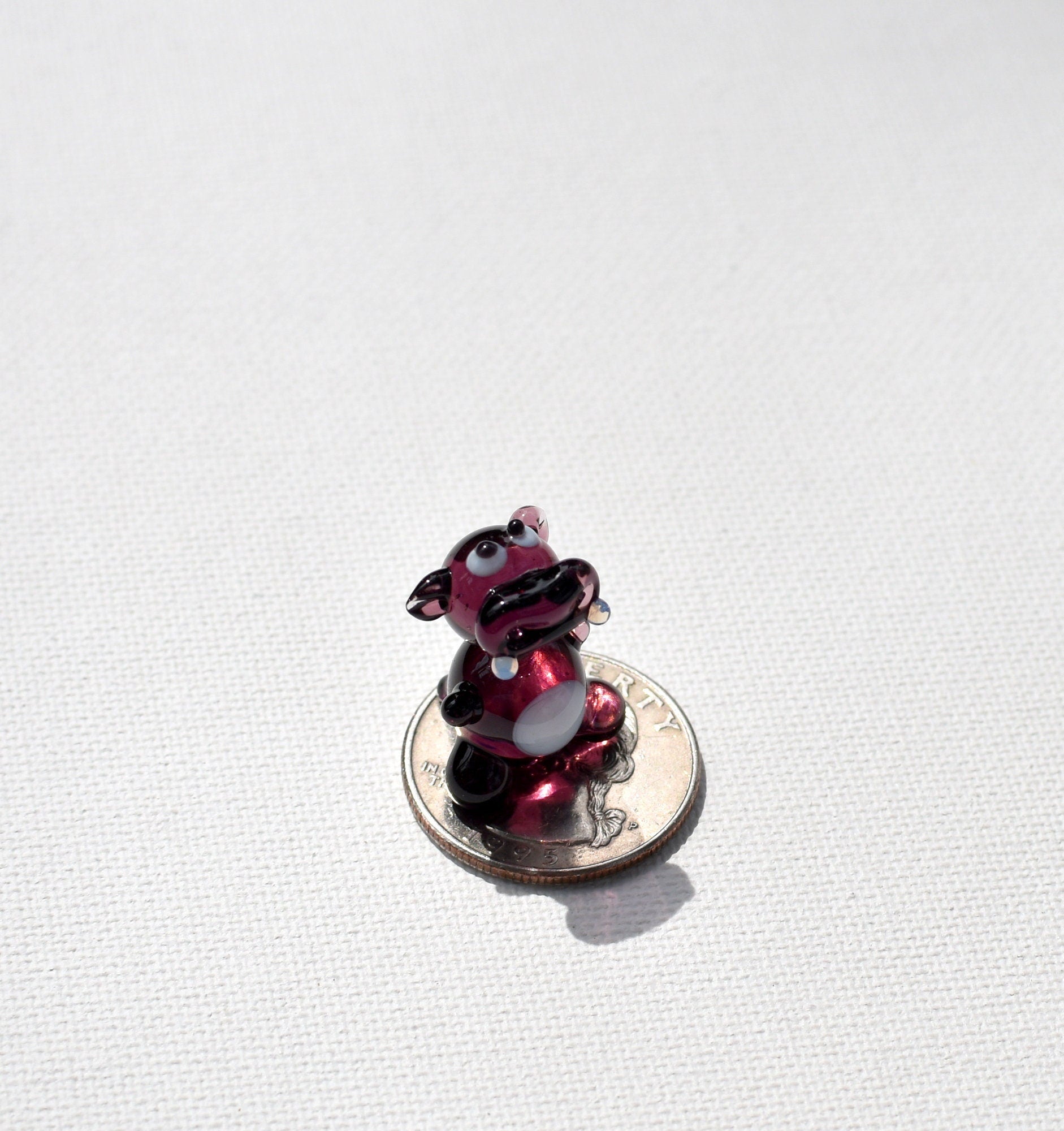 Miniature Purple Glass Hippo Figurine: Handblown Animal Sculpture