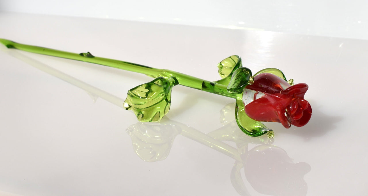 Hand Blown Red Glass Rose - Mothers day Gift for Her - Eternal Flower Gift, Romantic Home Decor