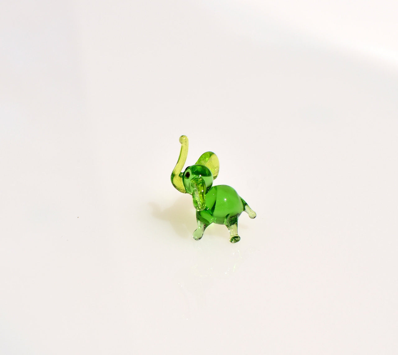Miniature Green Elephant: Whimsical Handmade Glass Figurine