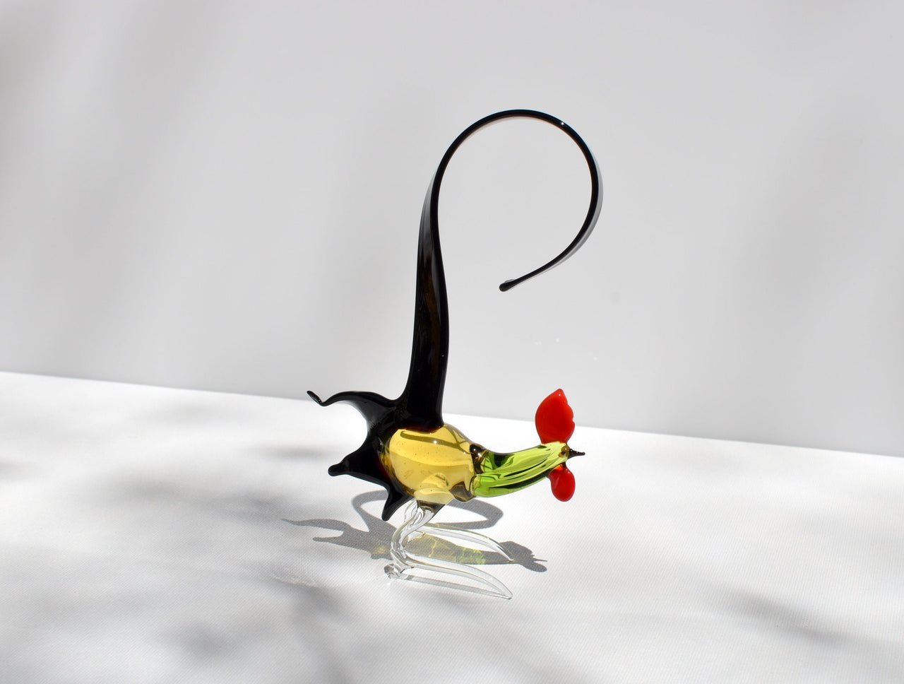 Colorful Glass Rooster Figurine: Hand-Blown Art Glass Sculpture